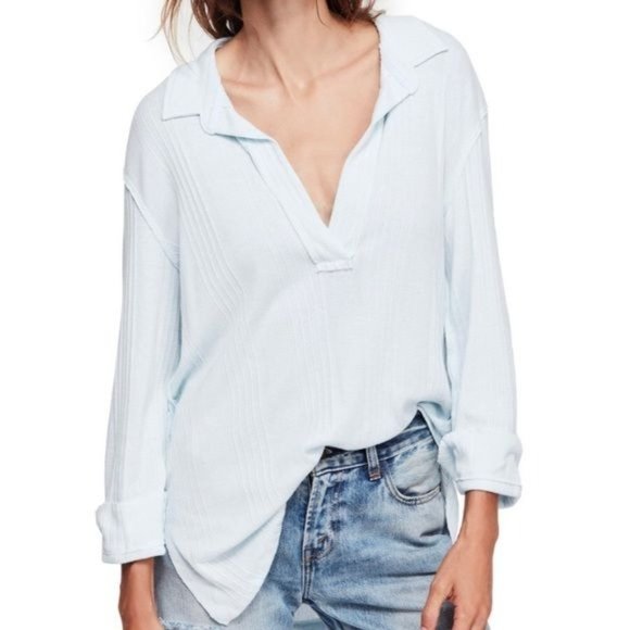 Free People Sweaters - Free People - Annie Ribbed Long Sleeve Slouchy Pullover - Sky XS